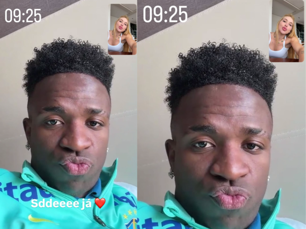 De volta ao Brasil, Virginia mostra chamada de vídeo com Vini Jr. e declara: “Saudade”