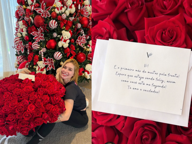 Virginia ganha buquê gigante de Vini Jr. para celebrar 1º mês de namoro: “De muitos que virão”