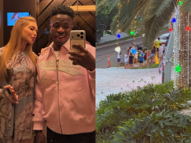 Mãe de Virginia mostra crianças esperando Vini Jr. na porta da mansão da influenciadora