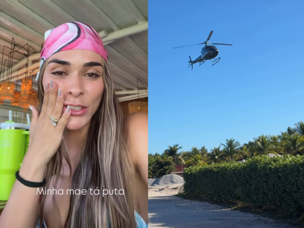 Em Trancoso, Tainá Militão se diverte ao mostrar desespero da mãe ao andar de helicóptero