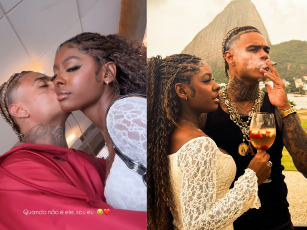 MC Cabelinho troca carinho com musa da Viradouro após assumir romance