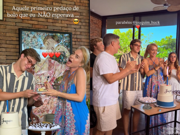 Angélica celebra 21 anos do primogênito e ganha surpresa com primeiro pedaço de bolo