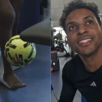 Rodrygo volta a tocar na bola seis semanas após cirurgia e celebra evolução