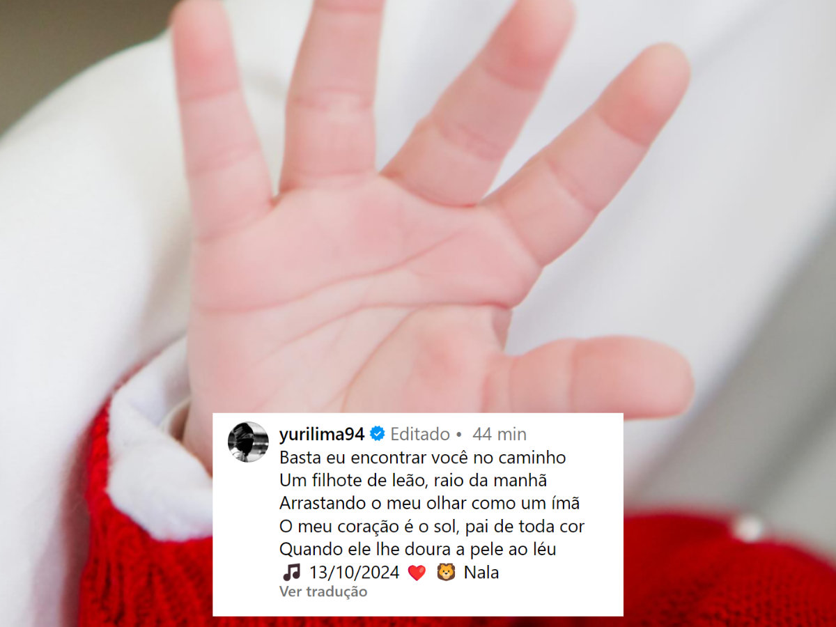 Yuri Lima compartilhou a primeira foto da mãozinha de Nala, sua filha com a cantora Iza, nascida na manhã deste domingo (13). Reprodução / Redes Sociais