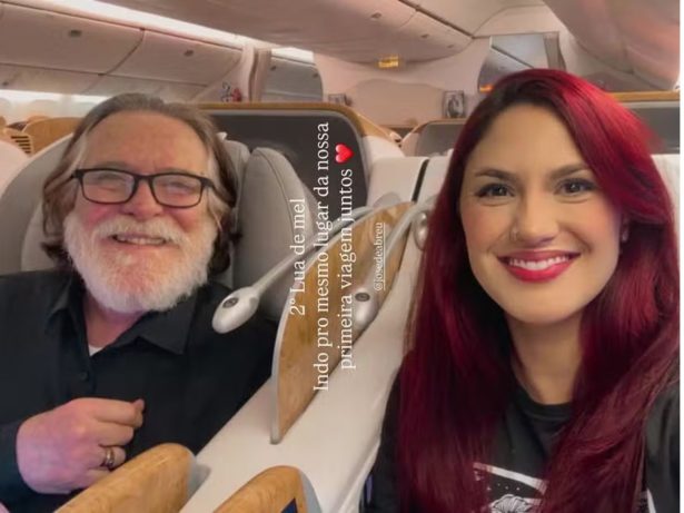 José de Abreu e esposa, 52 anos mais nova, viajam em segunda lua de mel