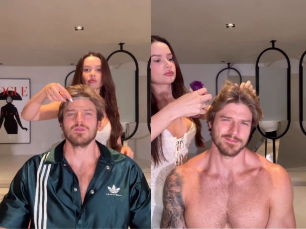 Juliette vira “cabeleireira por um dia” e corta o cabelo do noivo, Kaique Cerveny