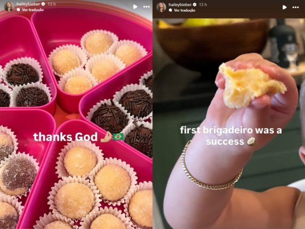 Filho de Justin Bieber experimenta doces brasileiros e detalhe chama atenção