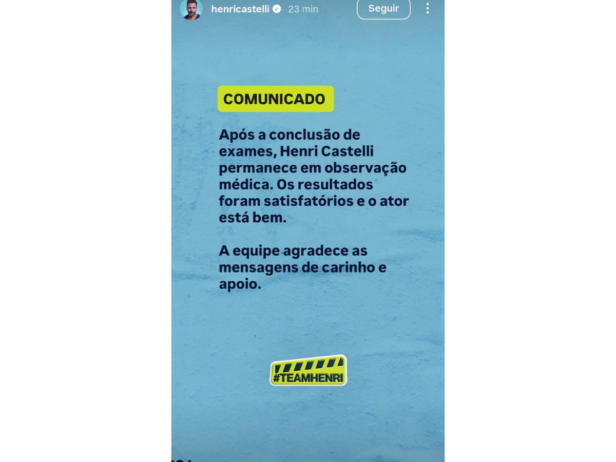 Reprodução Instagram Henri Castelli Reprodução Instagram Henri Castelli