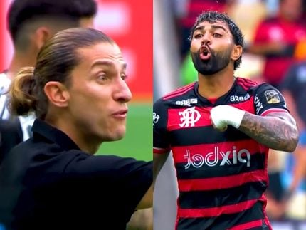 Puxão de orelha, gol e pazes: o vai e volta de Filipe Luís e Gabigol em campo