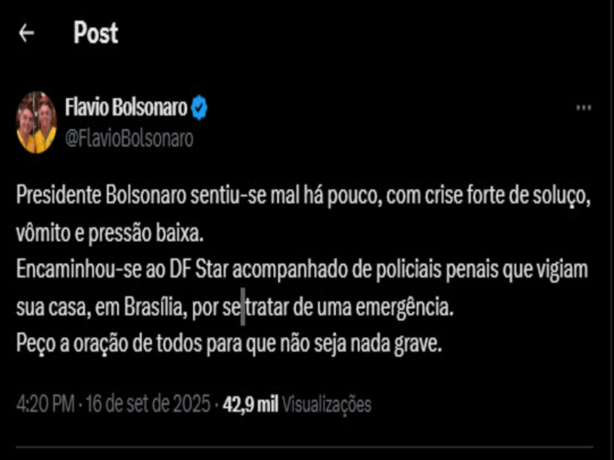 Flávio Bolsonaro usa redes sociais para pedir orações ao pai, que foi levado às pressas ao hospital 1 Flavio Bolsonaro X 1