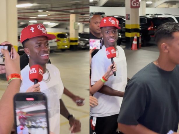 Vini Jr. fala sobre Ancelotti ao chegar no Maracanã para jogo do Flamengo