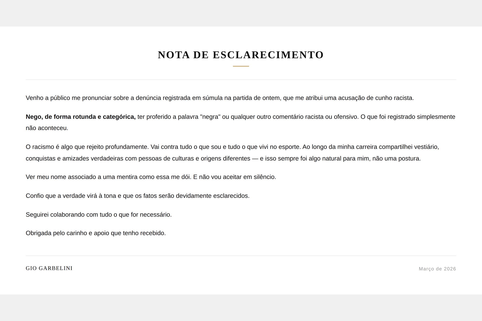 Reprodução/X: @GioGarbelini