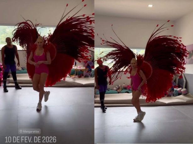 Vídeo mostra Virginia ensaiando com costeiro de 12 kg antes da estreia na Sapucaí