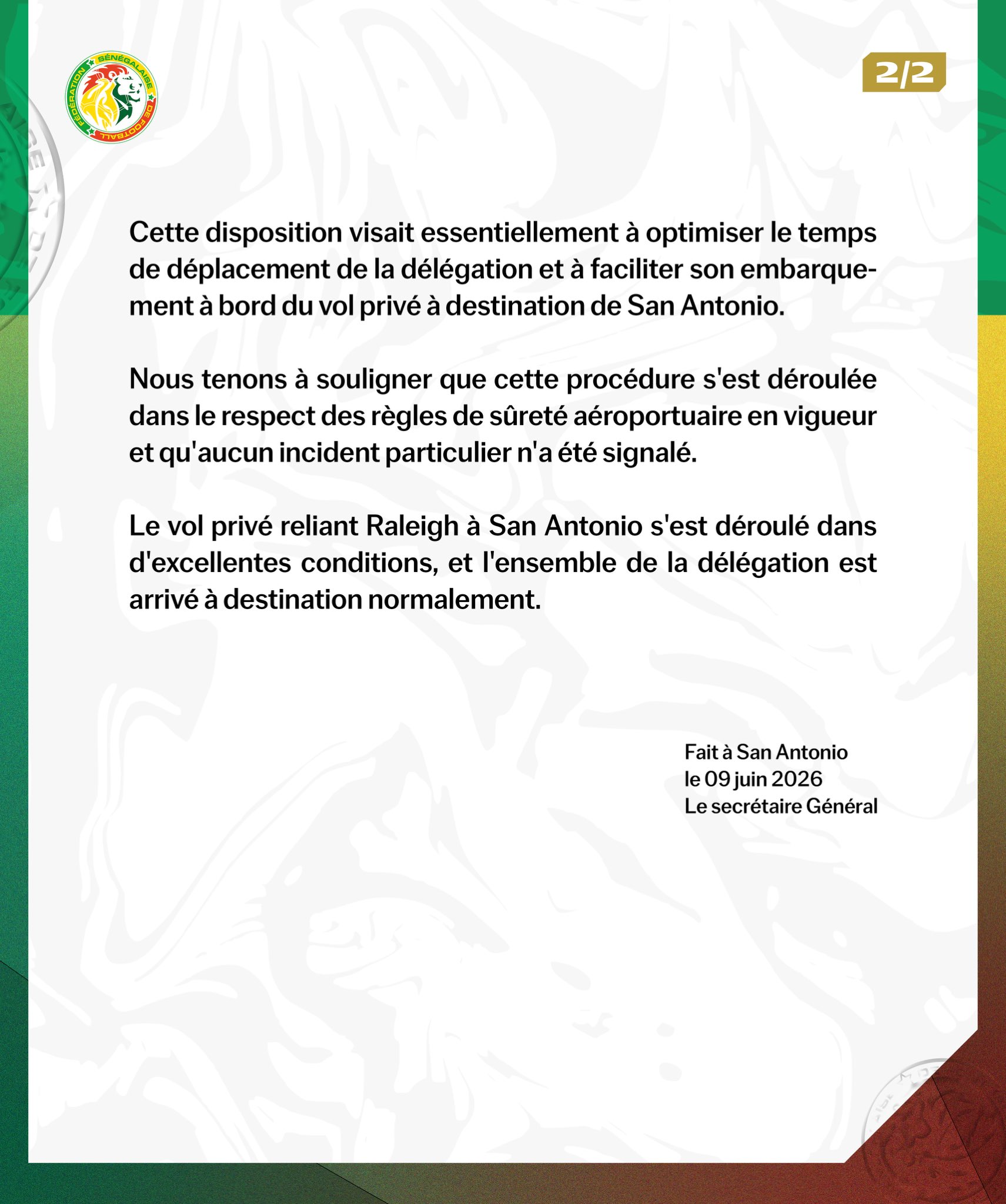 Seleção de Senegal se pronuncia após protocolo de segurança em pista de pouso viralizar / Reprodução: fsfofficielle
