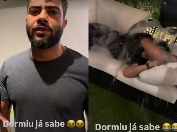 Aqui ninguém dorme! Henrique encharca com água amigo durante resenha
