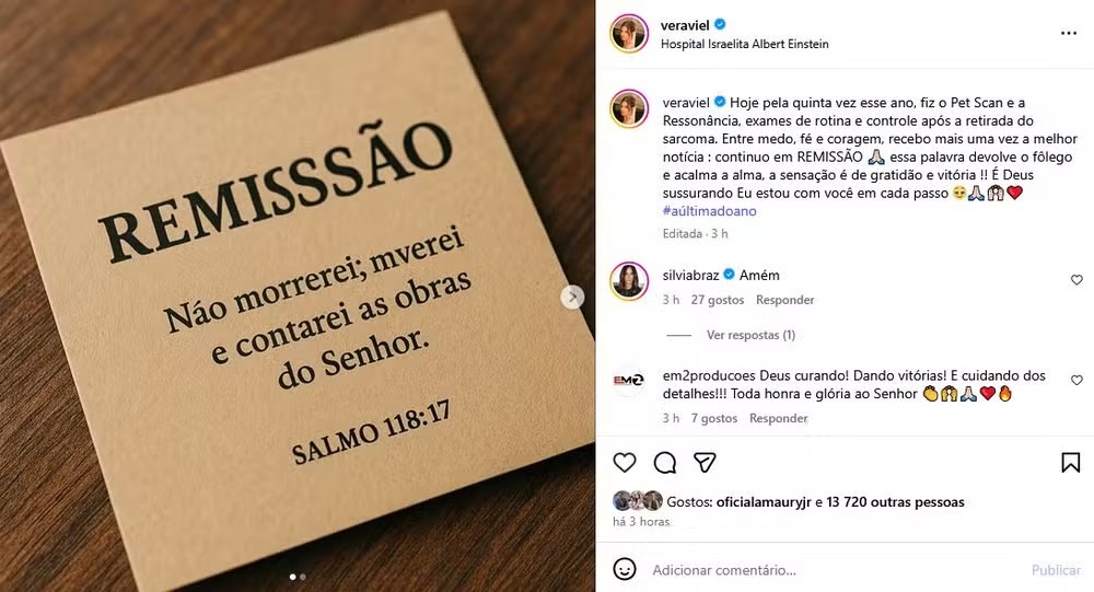 Vera Viel fala de tratamento de câncer. (Reprodução: Instagram)