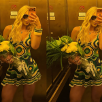 Virginia ganha buquê de flores após jogo do Brasil e recebe comentário de Vini Jr.