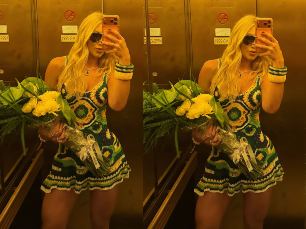 Virginia ganha buquê de flores após jogo do Brasil e recebe comentário de Vini Jr.