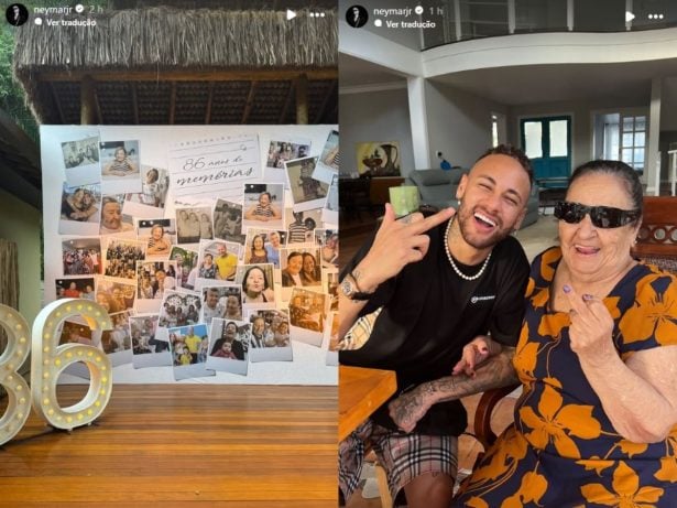 Comemoração familiar emociona Neymar no aniversário de 86 anos da avó paterna