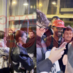 Vini Jr. e amigos saindo acompanhados de mulheres do restaurante