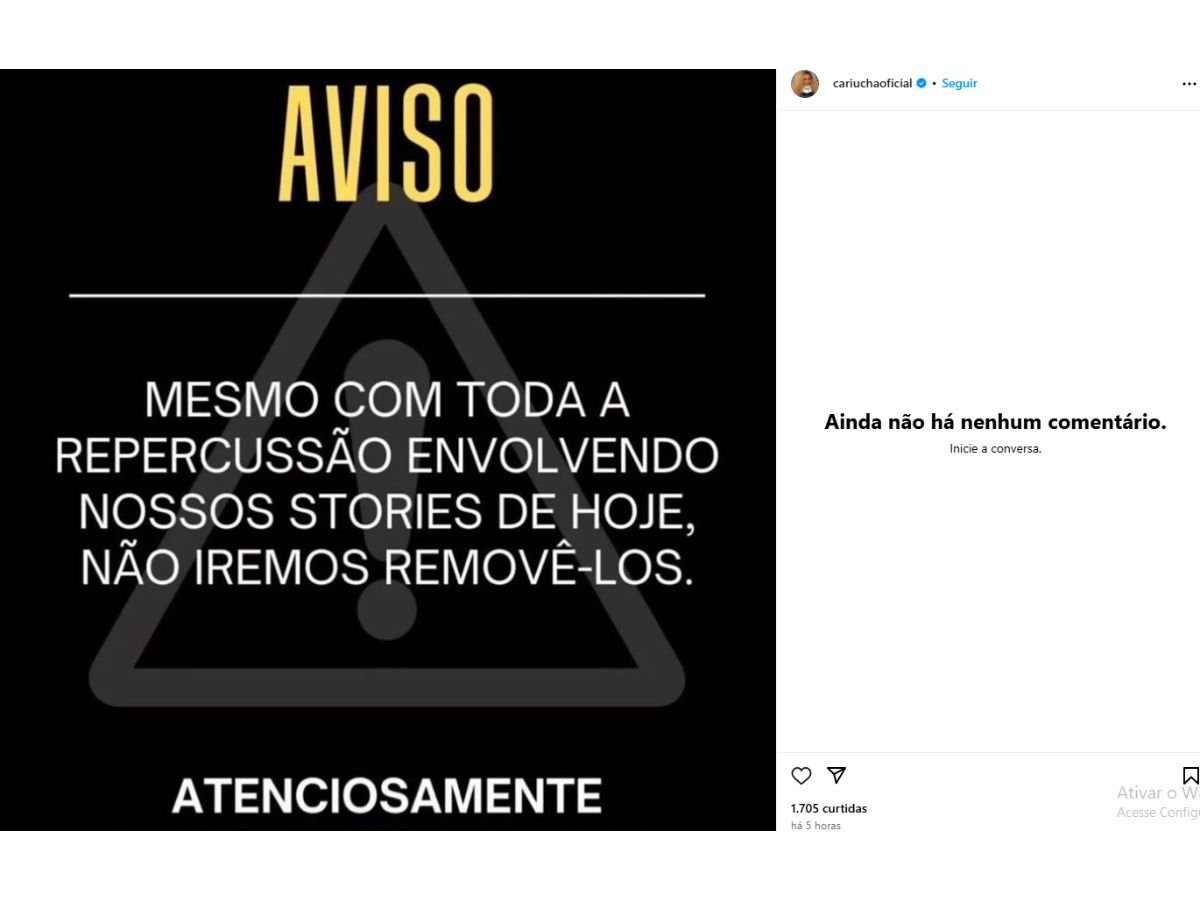 Hackers invadem Instagram de Cariúcha para promover golpe financeiro / Reprodução 