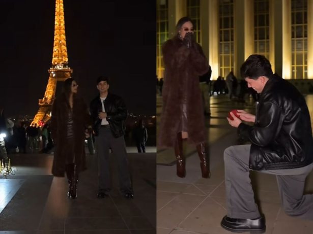 Léo Foguete surpreende namorada com pedido de casamento aos pés da Torre Eiffel