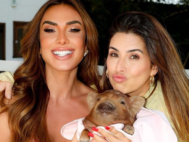 Fernanda Paes Leme visita sítio de Nicole Bahls e se diverte com Fepa Pig