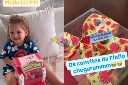 Virginia surpreende com convite de brinquedo para aniversário de Maria Flor