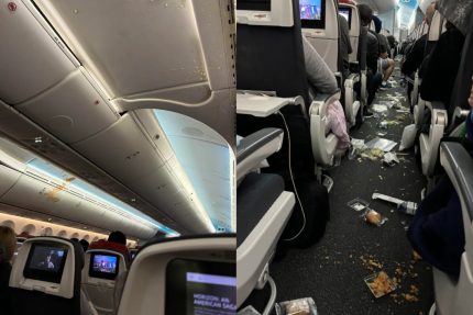 Passageiros voando e comida no teto: turbulência causa caos em voo do Canadá