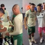 Luis Suárez assina camisas de jogadores do Palmeiras após jogo no Mundial de Clubes