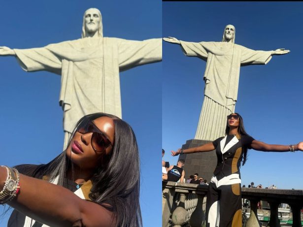 Naomi Campbell encanta seguidores com fotos no Brasil ao lado dos filhos e de Cauã Reymond