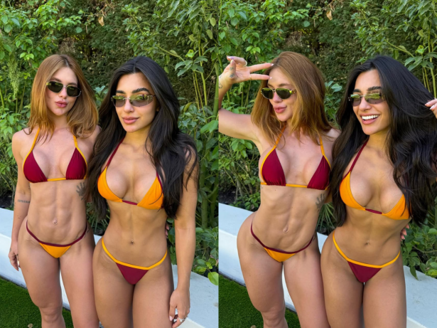 Virginia curte dia de sol de biquini com amiga em mansão de Vini Jr. em Madrid