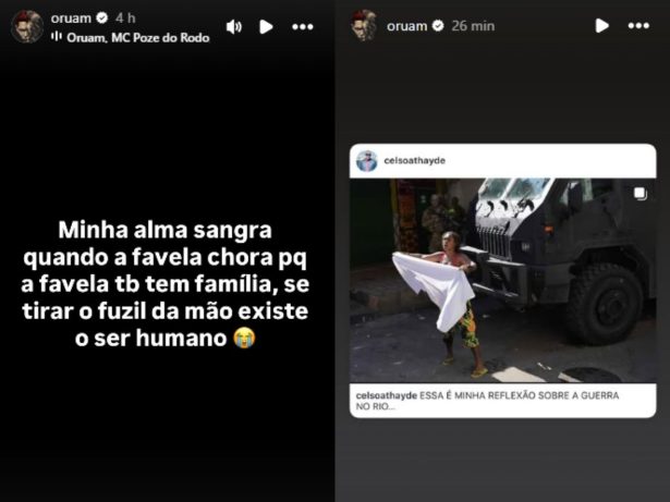 Rapper Oruam rebate operação policial e classifica como “a maior chacina do Rio”