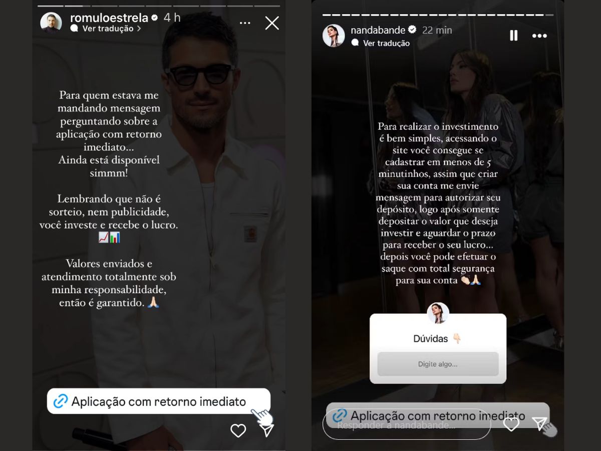 Fernanda Bande e Rômulo Estrela foram vítimas de ação para aplicar golpes financeiros nos seguidores dos perfis / Reprodução Instagram