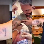 Pai “babão”: Eliezer faz tatuagem com desenho do pé de Ravi