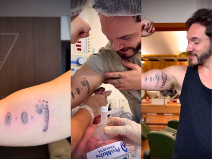 Pai “babão”: Eliezer faz tatuagem com desenho do pé de Ravi