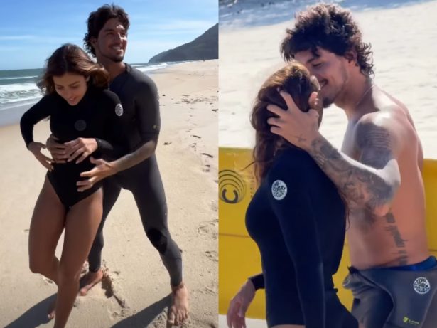 Na onda do amor: Gabriel Medina dá aula de surf à Isabella Arantes em dia de praia