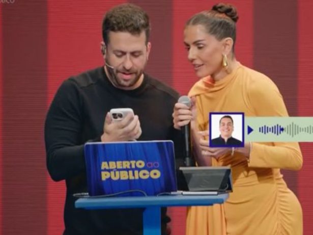 Deborah Secco entra na brincadeira e aplica trote em Leo Dias durante stand-up