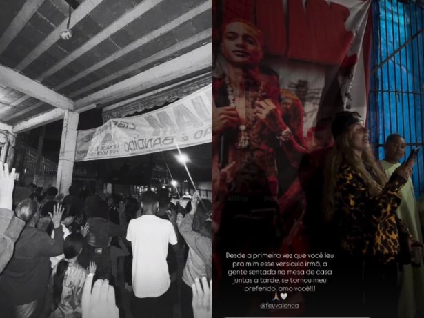 Noiva de Oruam ora em frente a Bangu enquanto aguarda soltura do rapper