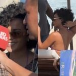 Em dia de gravação com Cauã, Bella Campos ignora pergunta sobre relação com o galã
