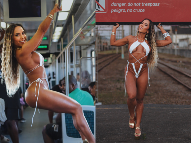 Mulher Melão faz ensaio ousado em trem e polícia é acionada no Rio: “os passageiros amaram”