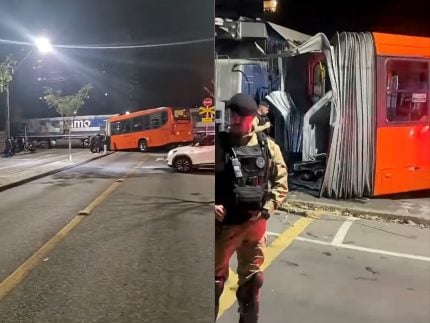 Ônibus parte ao meio após ser atingido por trem em Curitiba
