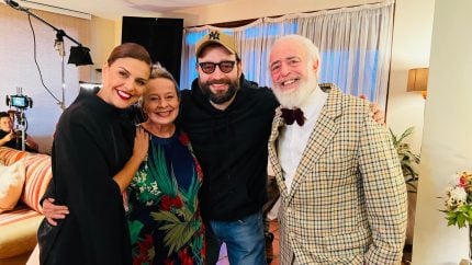 (Paloma Bernardi, Débora Duarte, o diretor Paulo Gabriel e Luiz Amorim)