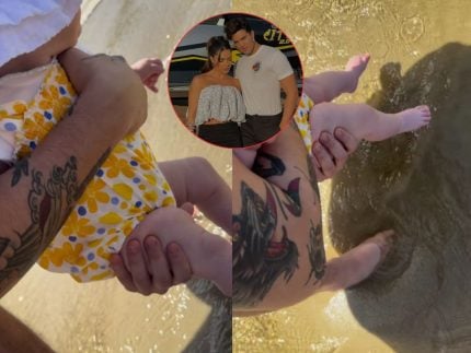 Serena, filha de Luan Santana e Jade Magalhães, conhece o mar pela primeira vez