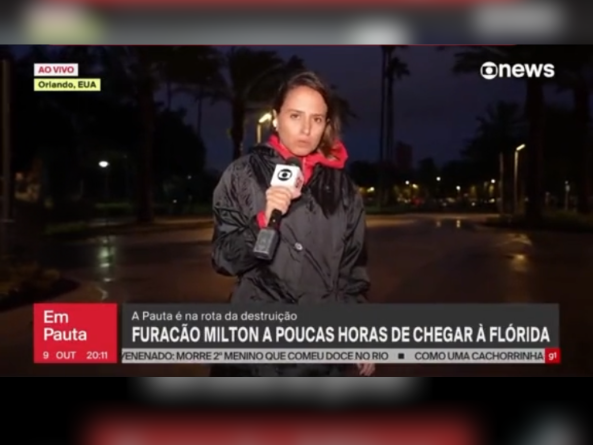 Ventos do furacão Milton quase arrastam repórter da Globonews durante cobertura / Reprodução