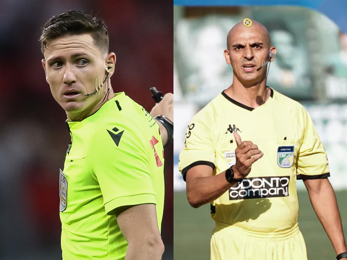 Ramon Abatti Abel, árbitro da partida, e Ilbert Estevam da Silva, responsável pelo VAR, foram afastados pela CBF após polêmicas em São Paulo x Palmeiras / Reprodução