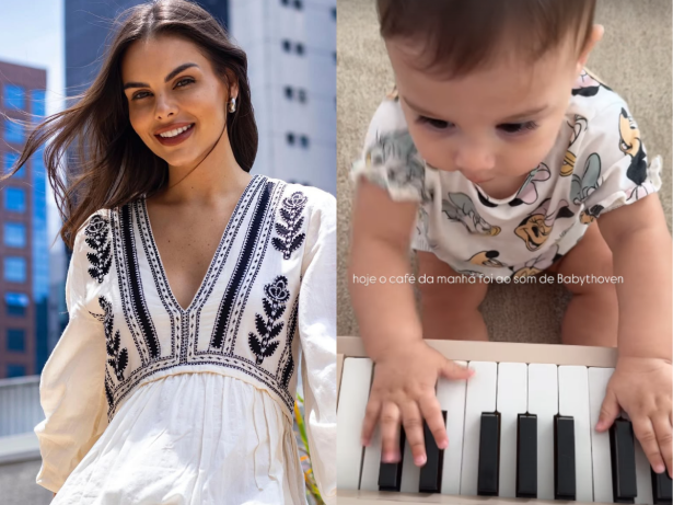 Amanda Kimberlly mostra Helena, filha de Neymar, brincando com piano: “Babythoven”