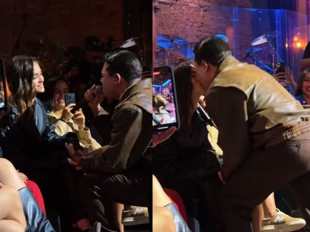 O amor está no ar! Felipe Araújo se ajoelha e dedica música para noiva em gravação de DVD
