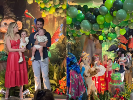 Safari dos gêmeos: filhos de Bárbara Evans completam 1 ano com festa temática