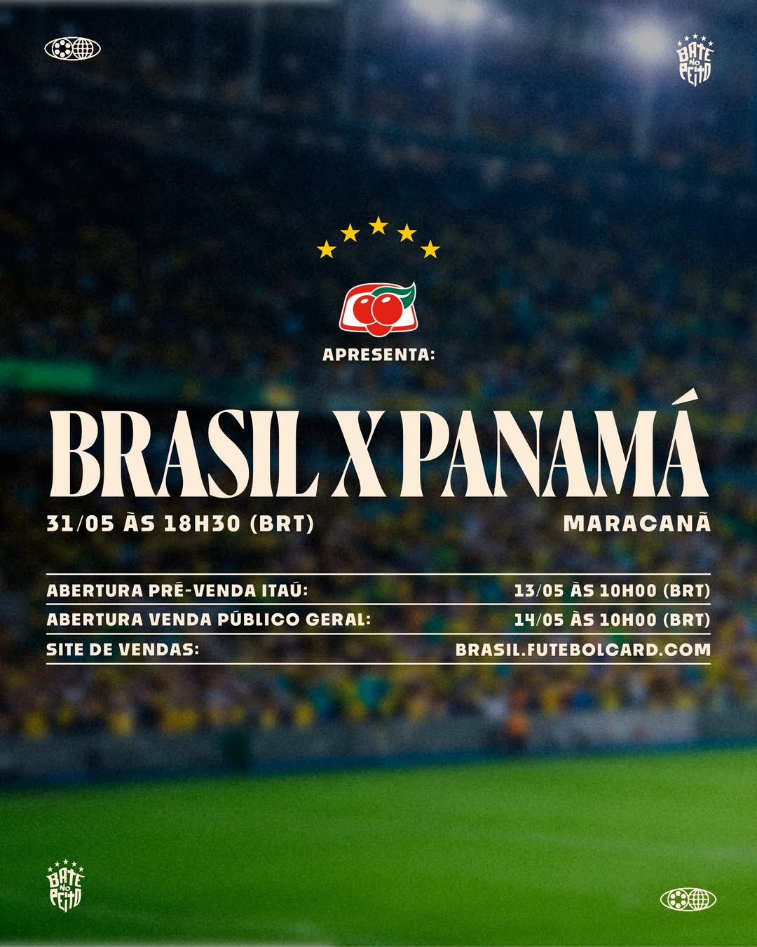 CBF divulgou informações sobre a venda de ingressos do amistoso Brasil x Panamá no próximo dia 31 de maio no Maracanã / Reprodução: Instagram @brasil 